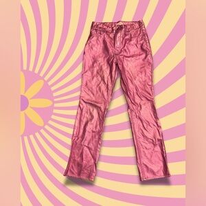 Good American Metallic Pink Straight Leg Jeans